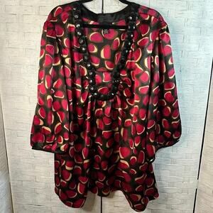 Lane Bryant Empire waste blouse burgundy gold black beaded feminine plus size